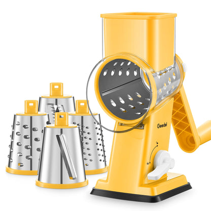 Rotary Cheese Grater with 4 Interchangeable Blades for Food Slicing
