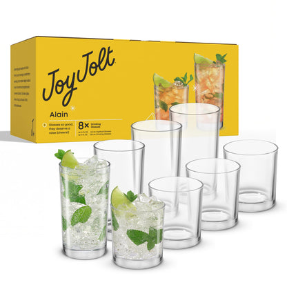 JoyJolt Drinking Glasses Set of 8, Alina Ribbed Glassware