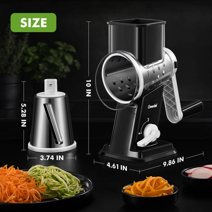 Rotary Cheese Grater with 4 Interchangeable Blades for Food Slicing