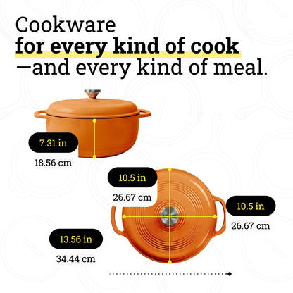 6-Quart Enamel Cast Iron Dutch Oven with Moisture-Sealing Lid for Cooking