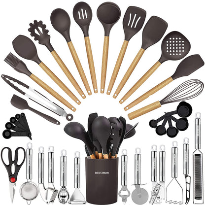 35-Piece Silicone Kitchen Utensils Set with Tongs, Spatulas & Gadgets