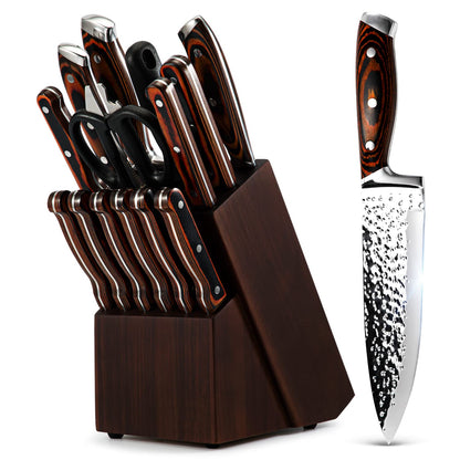 Vvwgkpk 15PCS Kitchen Knife Set with Blcok