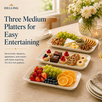 14-Inch Porcelain Serving Platter Set of 3 for Entertaining & Dining