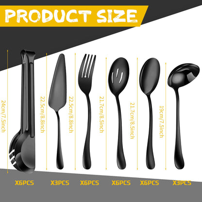 30-Piece Stainless Steel Serving Utensils Set with Spoons, Forks & Tongs