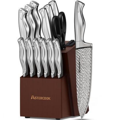 Kitchen Knife Set with Block and Built-In Sharpener Stainless Steel