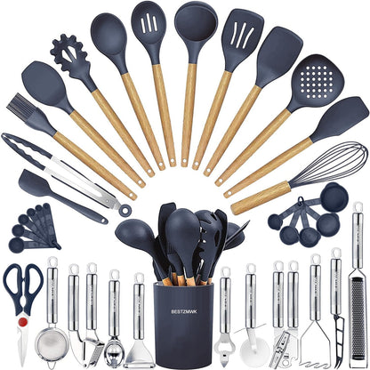 35-Piece Silicone Kitchen Utensils Set with Tongs, Spatulas & Gadgets