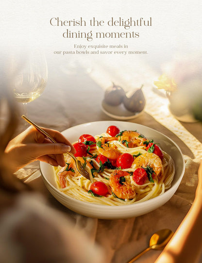 6-Piece Ceramic Pasta Bowls with Wide Shallow Design for Dining & Serving