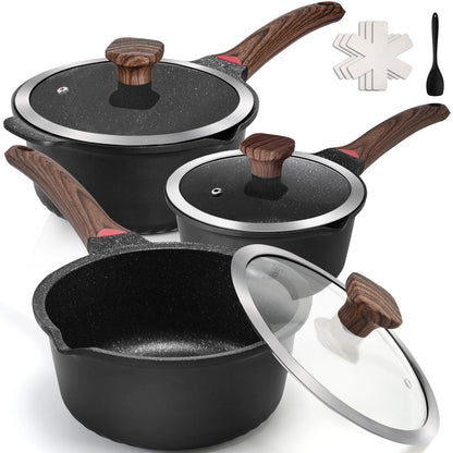 Ceramic Nonstick Saucepan with Lid and Stay-Cool Handle for All Stovetops