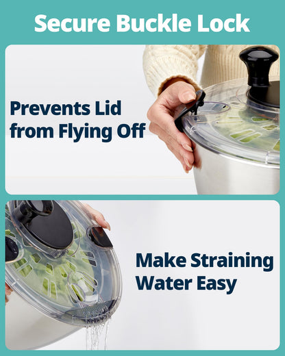 6.34Qt Stainless Steel Salad Spinner with Drain and Non-Slip Base
