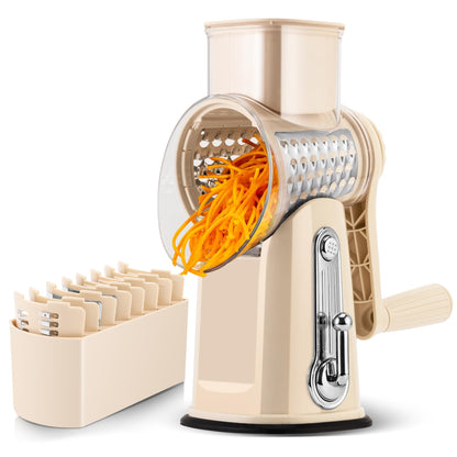 Rotary Cheese Grater with 5 Blades and Suction Base for Food Prep