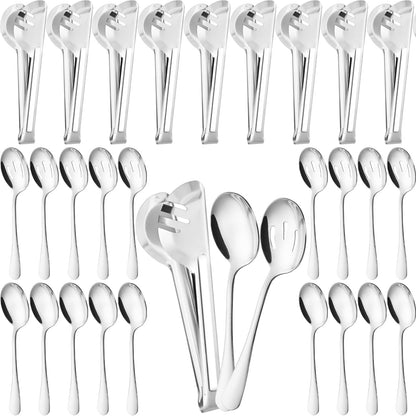 30-Piece Stainless Steel Serving Utensils Set with Spoons and Tongs