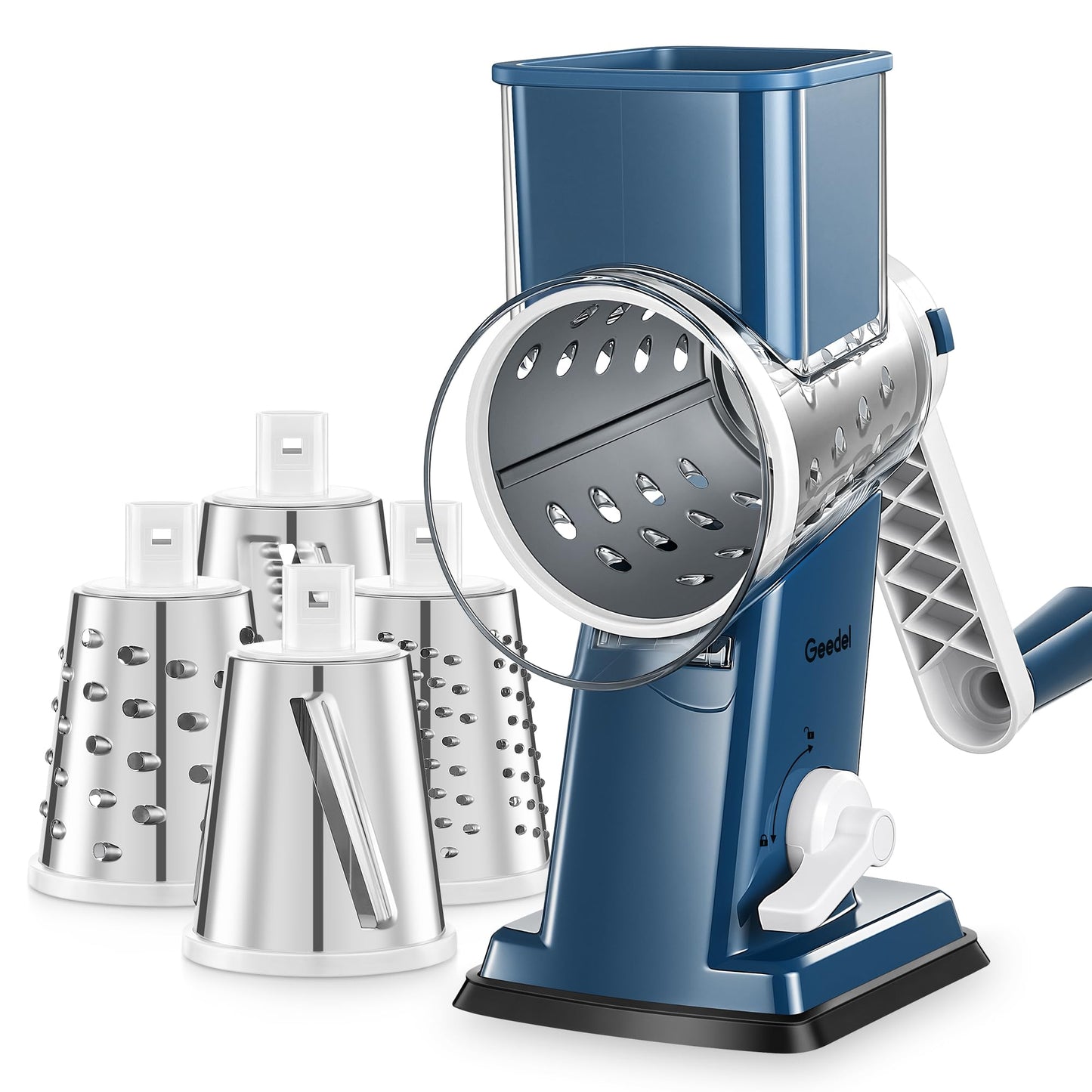 Rotary Cheese Grater with 4 Interchangeable Blades for Food Slicing