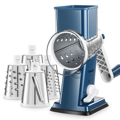 Rotary Cheese Grater with 4 Interchangeable Blades for Food Slicing