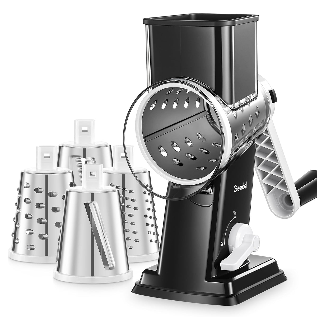Rotary Cheese Grater with 4 Interchangeable Blades for Food Slicing