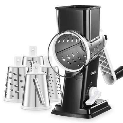 Rotary Cheese Grater with 4 Interchangeable Blades for Food Slicing