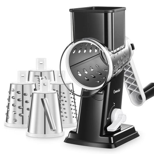 Rotary Cheese Grater with 4 Interchangeable Blades for Food Slicing
