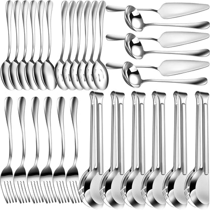 30-Piece Stainless Steel Serving Utensils Set with Spoons, Forks & Tongs