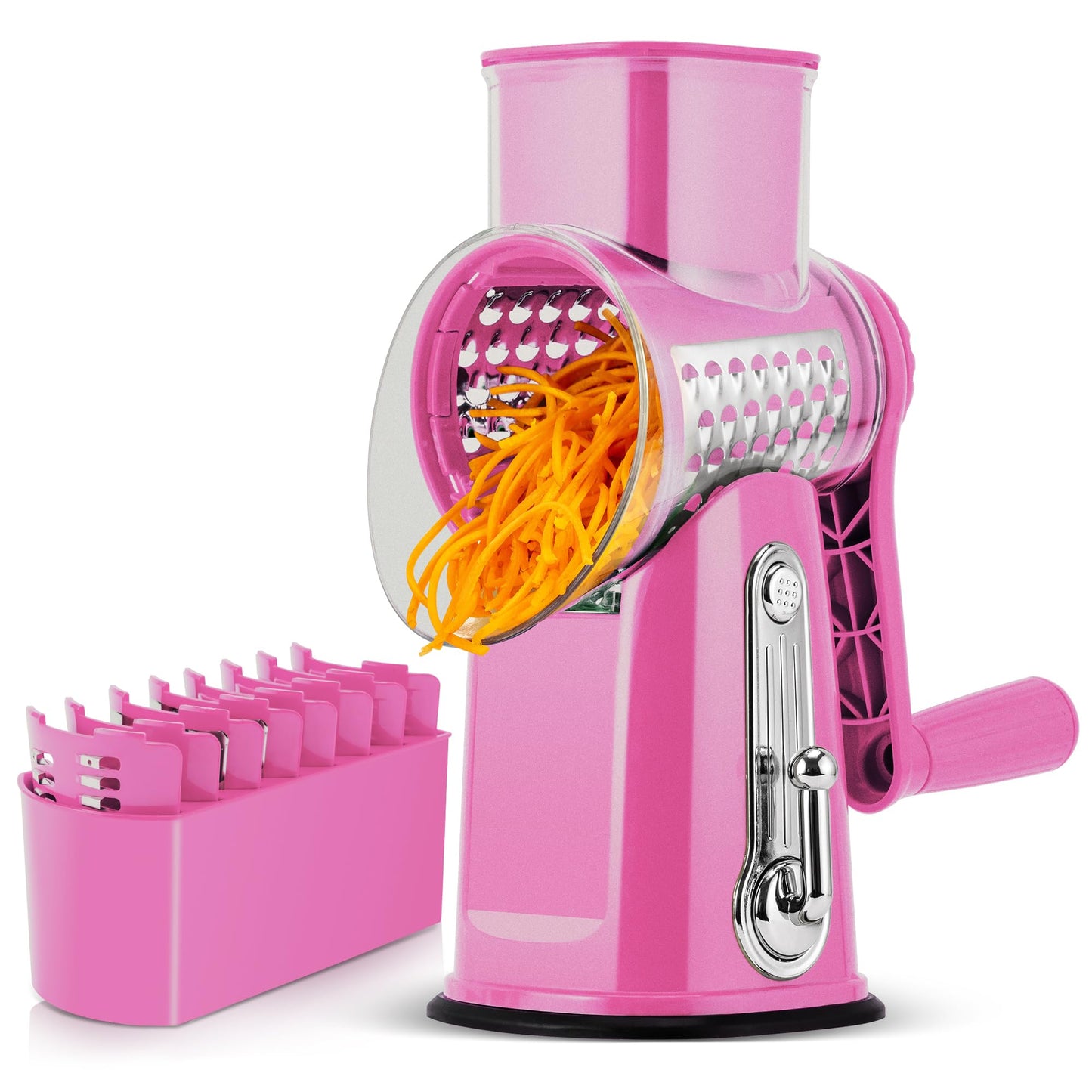 Rotary Cheese Grater with 5 Blades and Suction Base for Food Prep