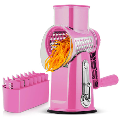 Rotary Cheese Grater with 5 Blades and Suction Base for Food Prep