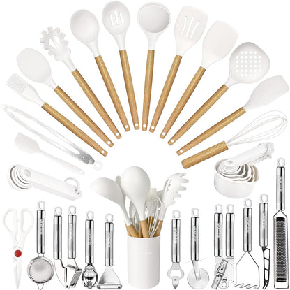 35-Piece Silicone Kitchen Utensils Set with Tongs, Spatulas & Gadgets