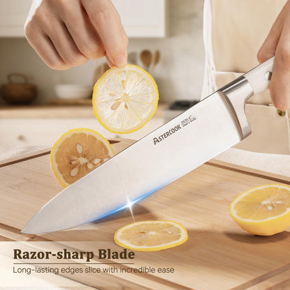 Kitchen Knife Set with Block, Full Tang Stainless Steel Knives & Sharpener