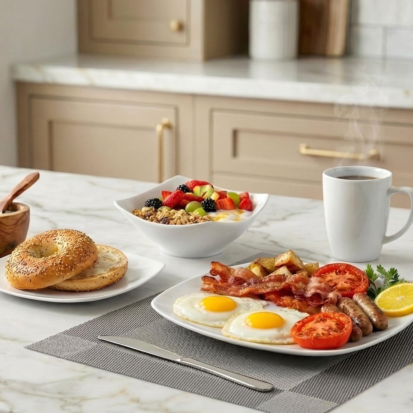 Dinnerware Set with Chip Resistant Plates and Bowls for Everyday Dining