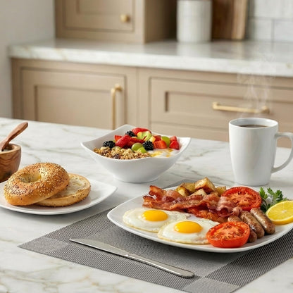 Dinnerware Set with Chip Resistant Plates and Bowls for Everyday Dining