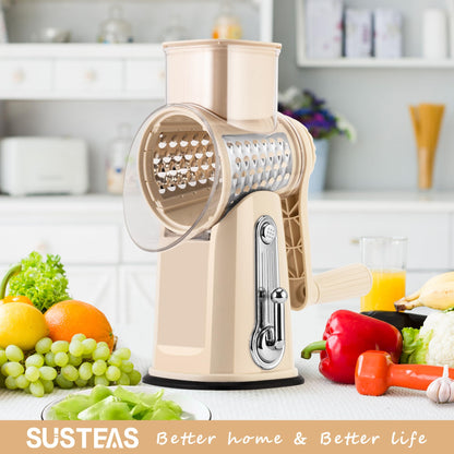 Rotary Cheese Grater with 5 Blades and Suction Base for Food Prep