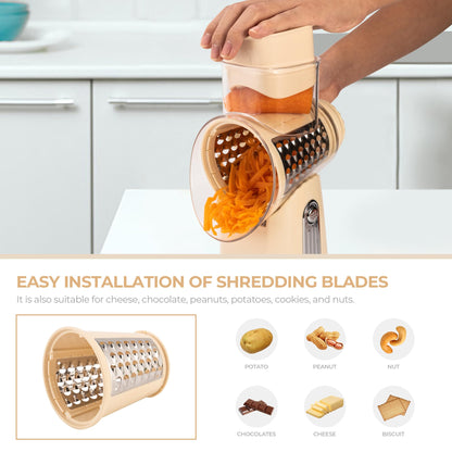 Rotary Cheese Grater with 5 Blades and Suction Base for Food Prep