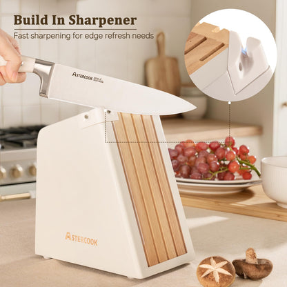 Kitchen Knife Set with Block, Full Tang Stainless Steel Knives & Sharpener