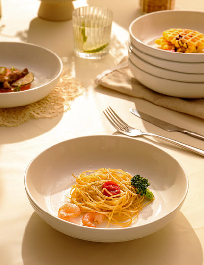 6-Piece Ceramic Pasta Bowls with Wide Shallow Design for Dining & Serving