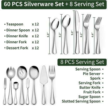 Stainless Steel Flatware Set with Steak Knives for Home & Dining