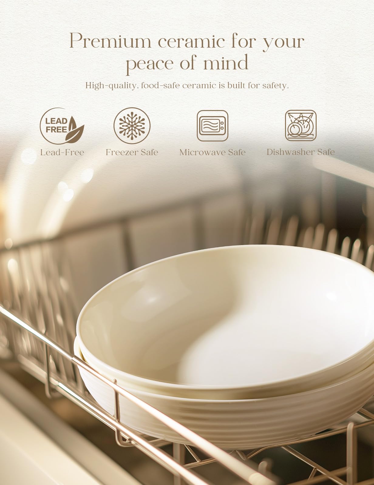 6-Piece Ceramic Pasta Bowls with Wide Shallow Design for Dining & Serving
