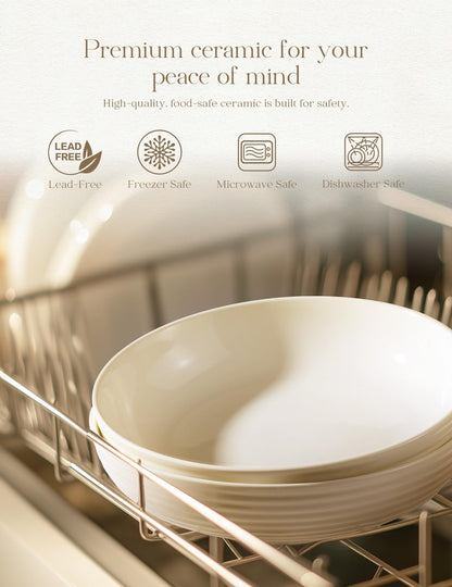 6-Piece Ceramic Pasta Bowls with Wide Shallow Design for Dining & Serving