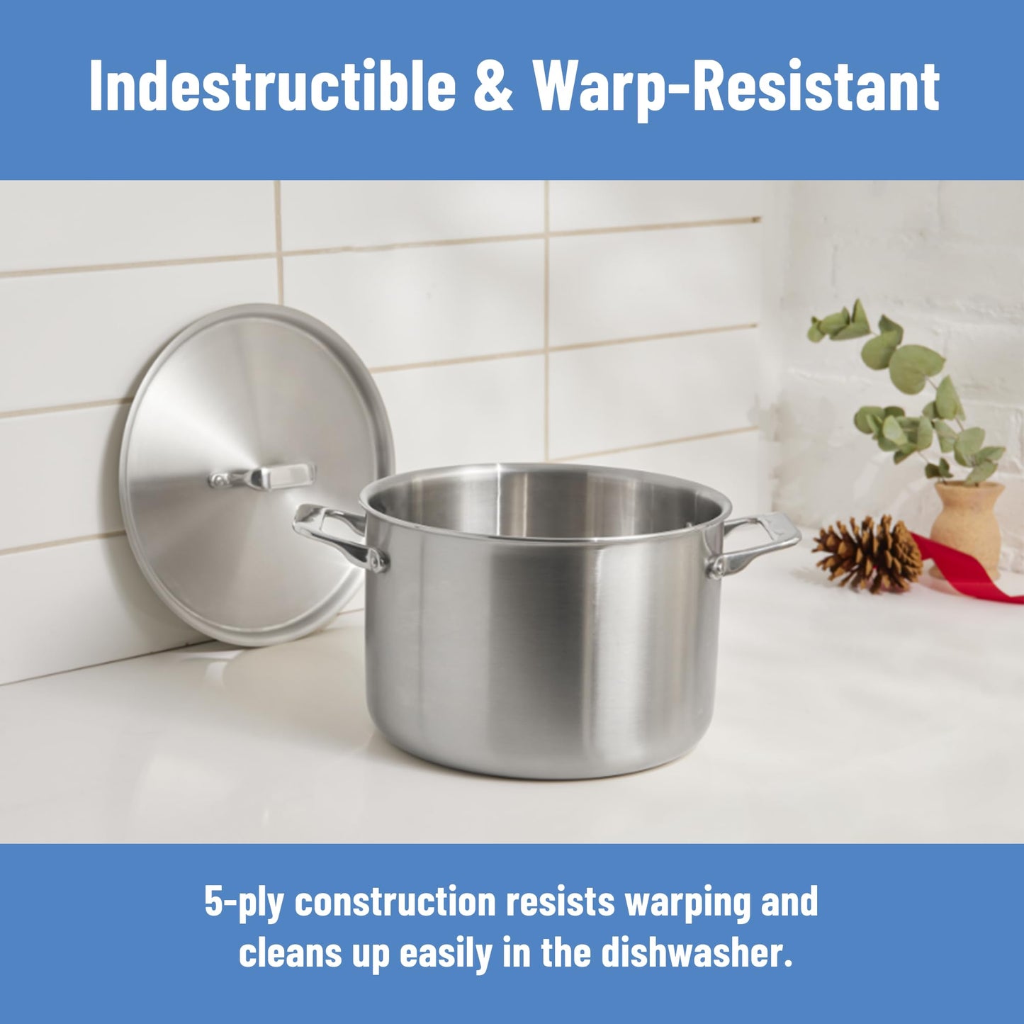 Stainless Steel Stock Pot with Lid for Soup, Stew & Cooking