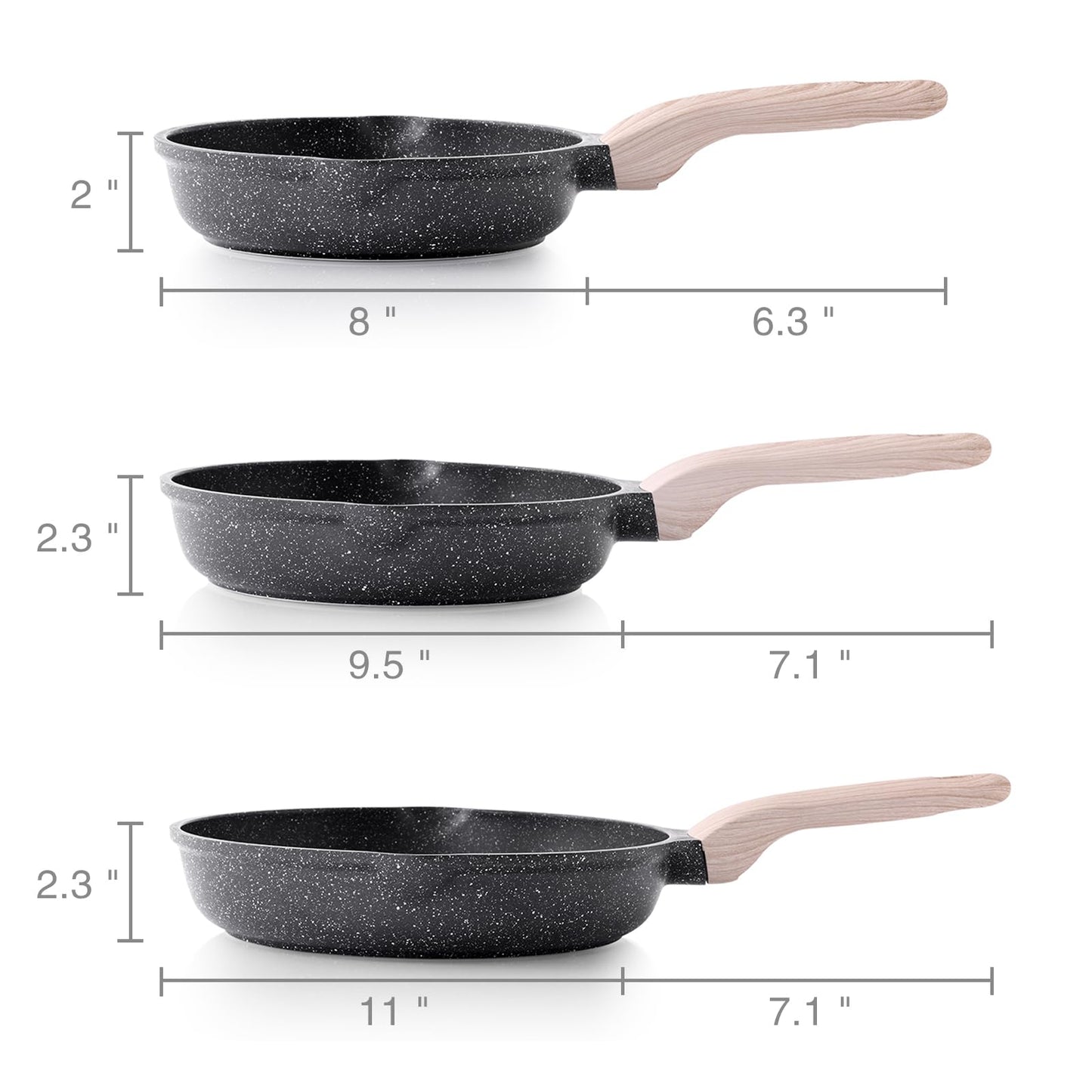 3-Piece Nonstick Frying Pan Set for Induction Cooking