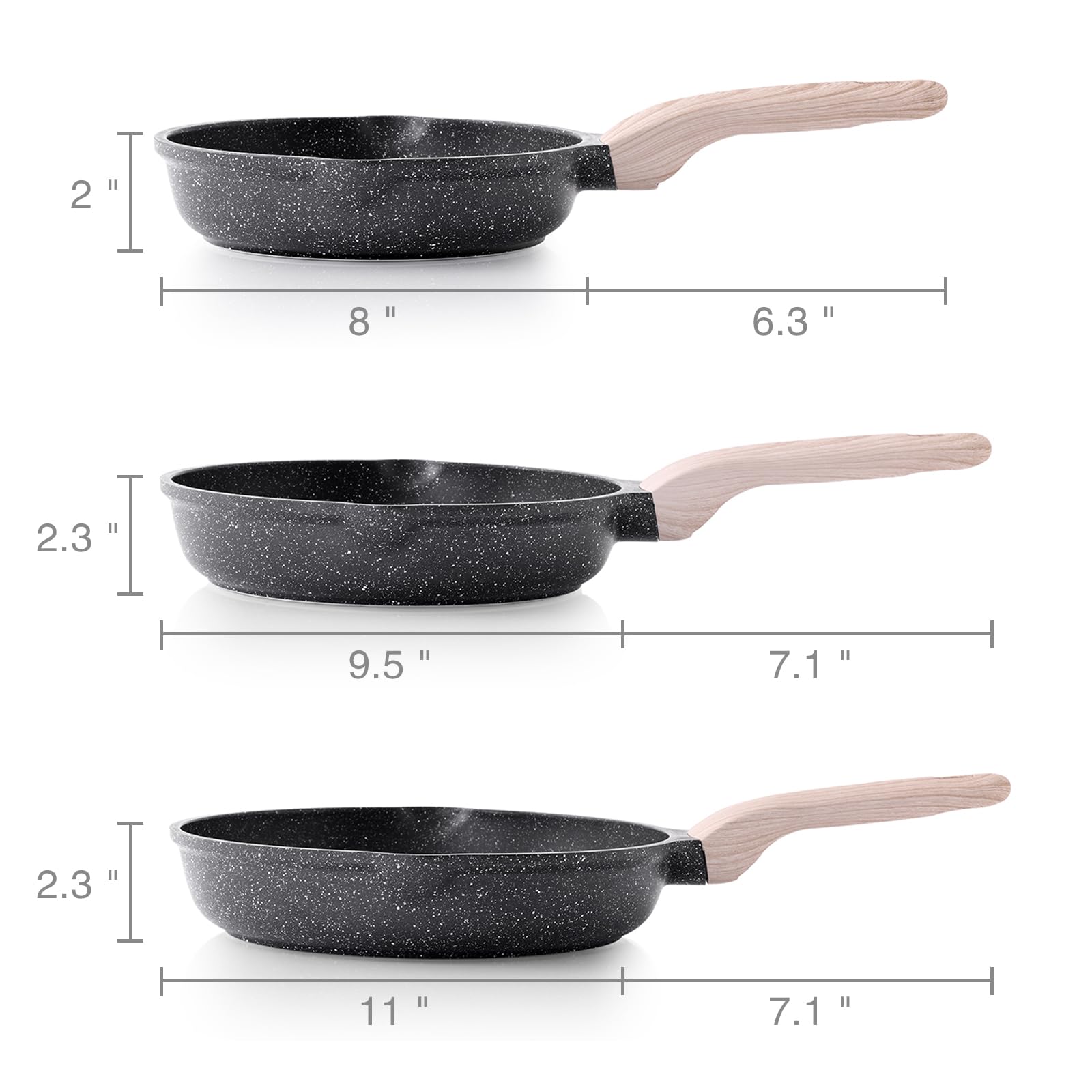 3-Piece Nonstick Frying Pan Set for Induction Cooking