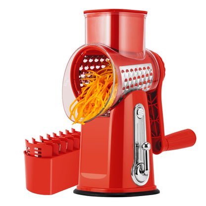 Rotary Cheese Grater with 5 Blades and Suction Base for Food Prep