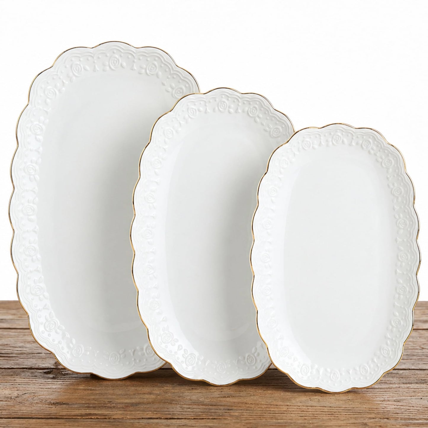 Set of 3 Ceramic Oval Serving Platters for Parties and Entertaining