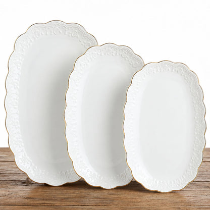 Set of 3 Ceramic Oval Serving Platters for Parties and Entertaining