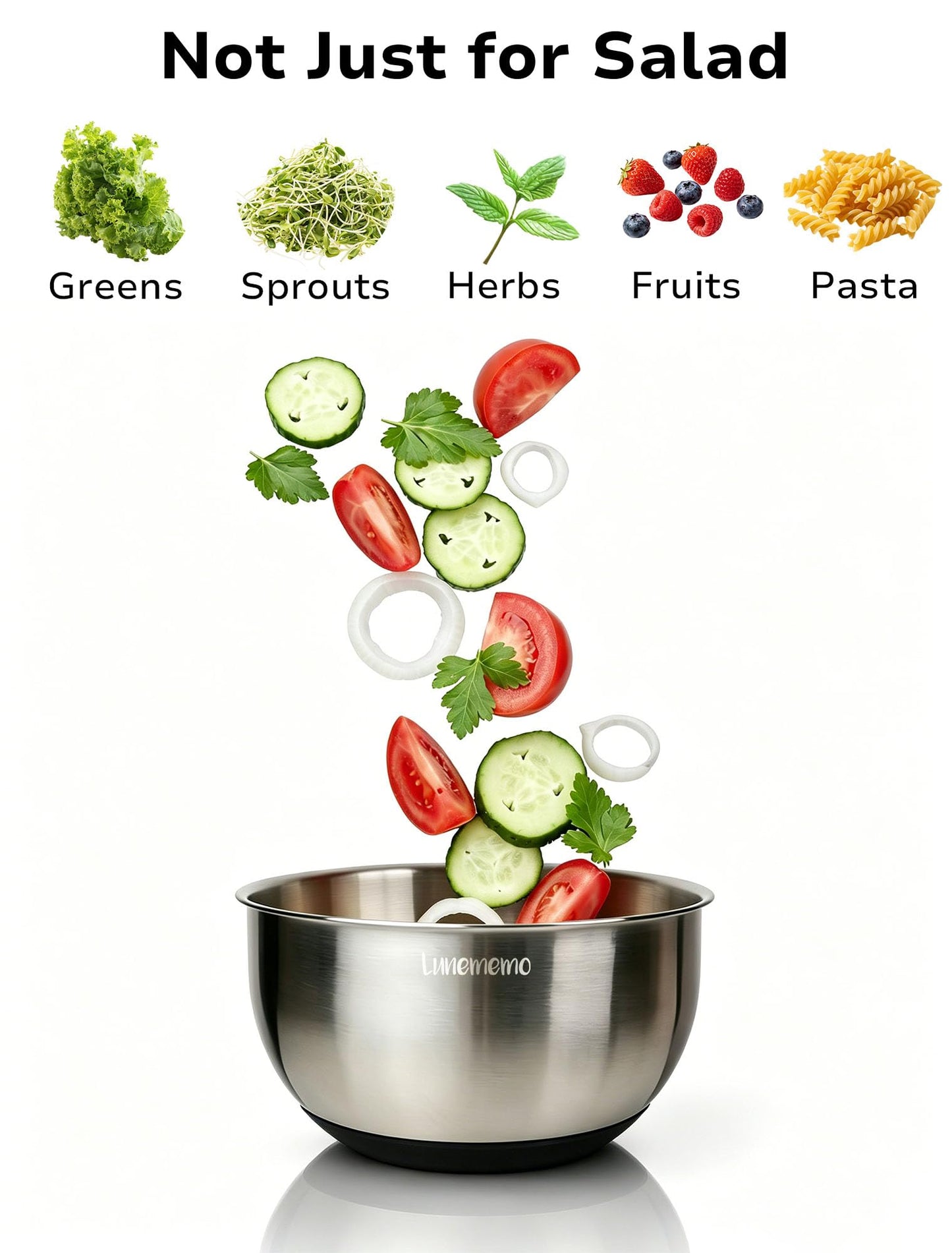 Lunememo Stainless Steel Salad Spinner, Quick Dry & Stop, BPA Free, 5.3 Qt