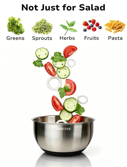 Lunememo Stainless Steel Salad Spinner, Quick Dry & Stop, BPA Free, 5.3 Qt
