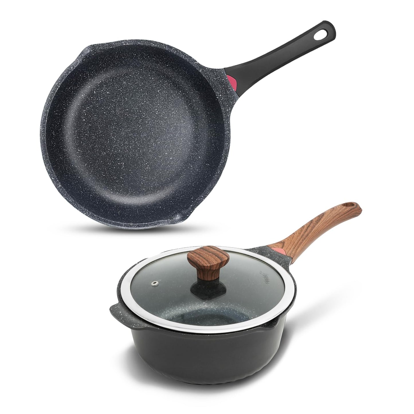 Ceramic Nonstick Saucepan with Lid and Stay-Cool Handle for All Stovetops