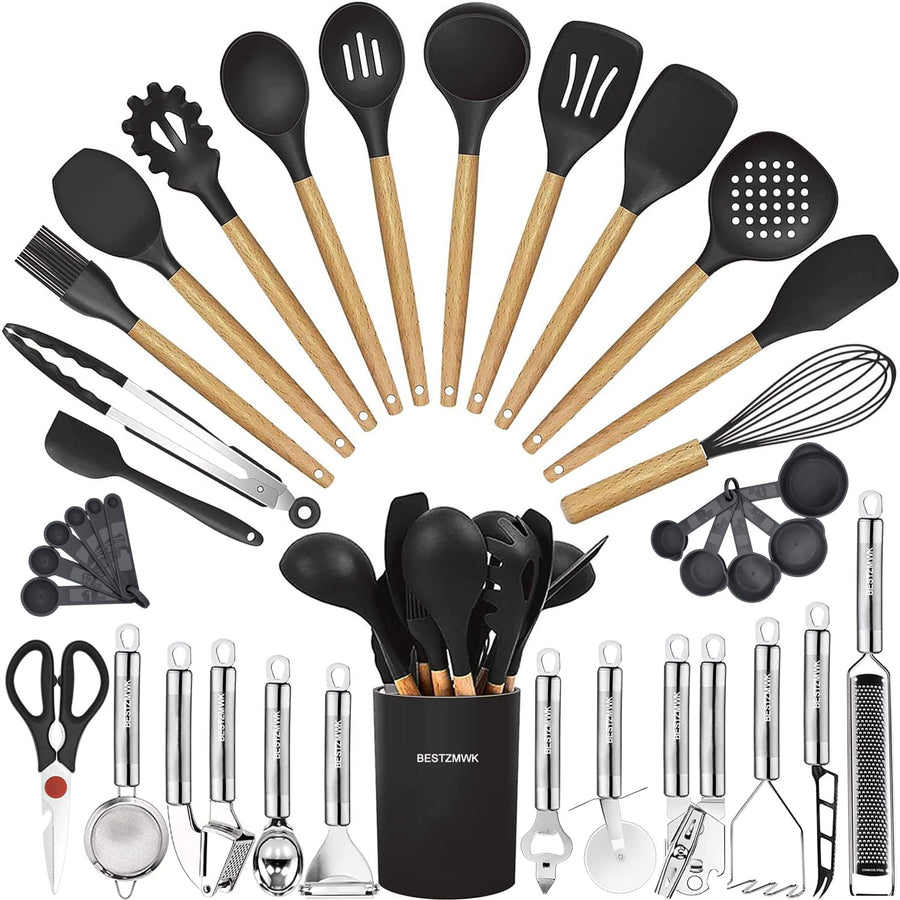 35-Piece Silicone Kitchen Utensils Set with Tongs, Spatulas & Gadgets