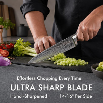 Kitchen Knife Set with Block and Built-In Sharpener Stainless Steel
