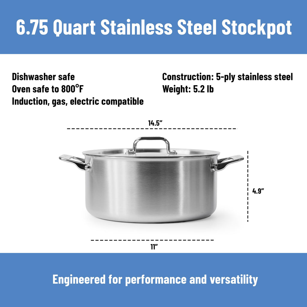Stainless Steel Stock Pot with Lid for Soup, Stew & Cooking