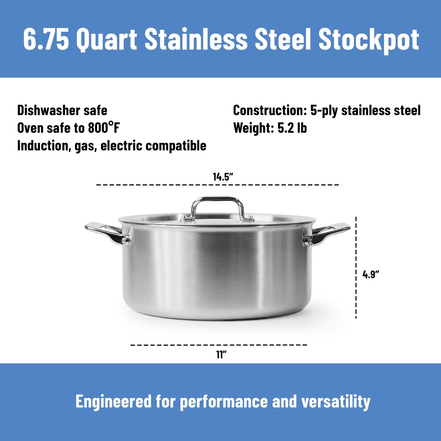 Stainless Steel Stock Pot with Lid for Soup, Stew & Cooking
