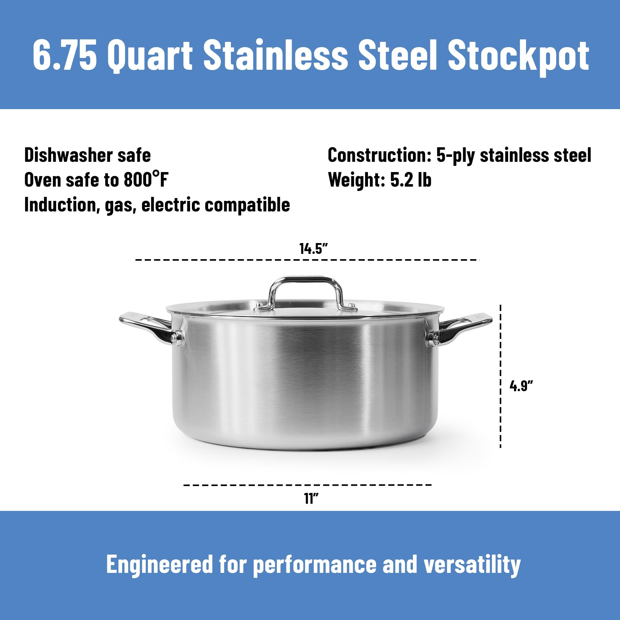 Stainless Steel Stock Pot with Lid for Soup, Stew & Cooking