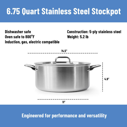 Stainless Steel Stock Pot with Lid for Soup, Stew & Cooking