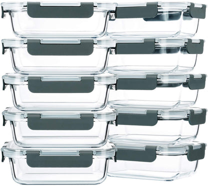 M MCIRCO [10-Pack,22 Oz Glass Meal Prep Container (22 Oz), gray, green, white